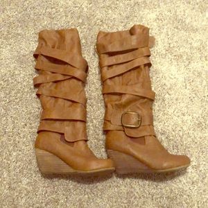 Brown Blowfish wedge, buckle boots